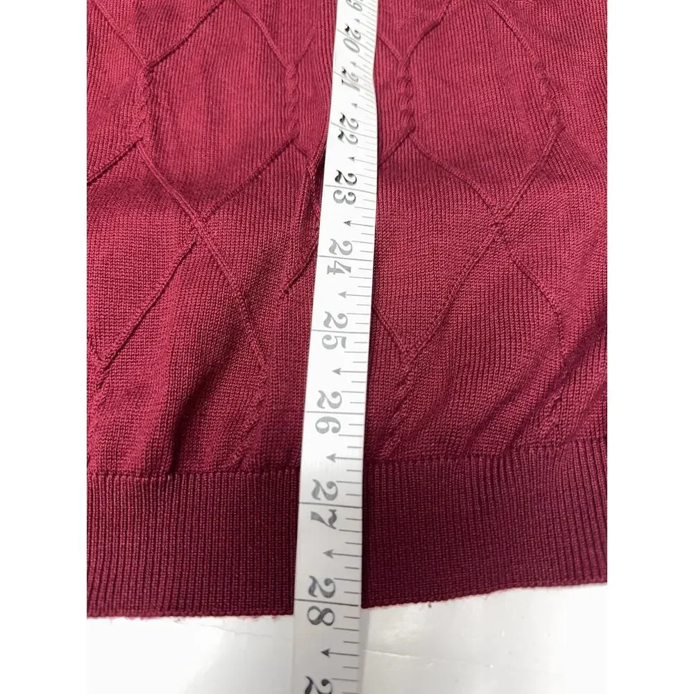 Burgundy Silk Cotton blend Argyle Knit Mock Neck Sweater‎ Men’s Large Bachrach